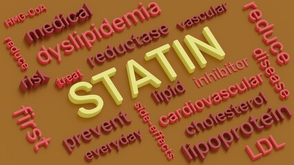Statin and terms 3d  word cloud illustration. Abstract illustration about statins.