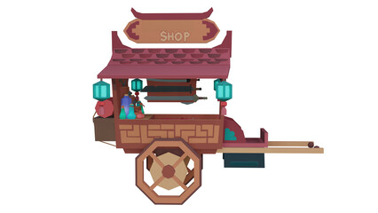 Old red carriage shop 3d render with transparent background