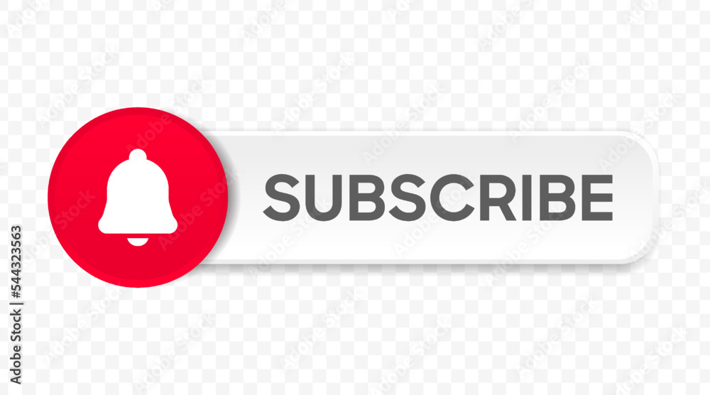 Poster Subscribe button Bell, notification icon button and hand cursor click. Red button subscribe to channel social media, marketing, blog. Vector illustration for website, mobile app, UI UX. EPS 10