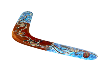 Multicolored australian boomerang isolated on transparent background.