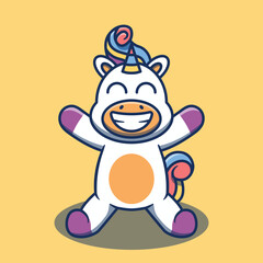 Cute happy unicorn horse character mascot vector illustration. Flat cartoon style.