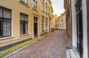 Old street with historic houses in the center of Leeuwarden, Netherlands