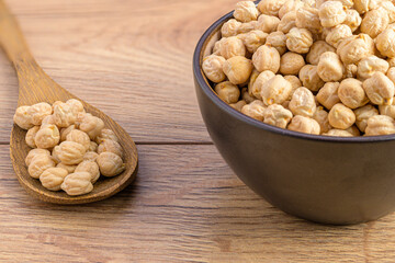 chickpeas in a bowl and on a spoon
