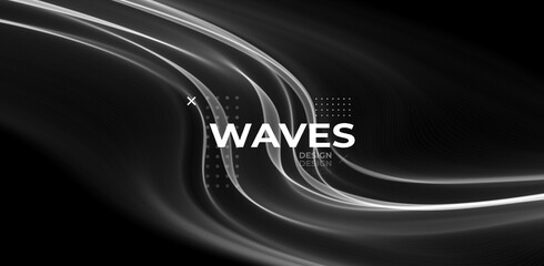 White abstract wave. Magic line design. Flow curve motion element. Neon gradient wavy illiustration.