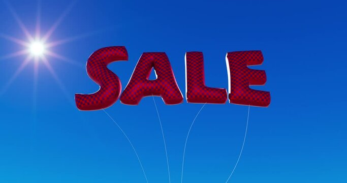 Realistic 3D Red balloon with the word SALE floating in the blue sky