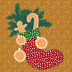 boot for gifts,christmas cookies,christmas tree toy,decoration for christmas and new year,garlands,berries,fir branches,christmas trees,cooking,christmas pastries,gift bag