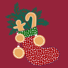 boot for gifts,christmas cookies,christmas tree toy,decoration for christmas and new year,garlands,berries,fir branches,christmas trees,cooking,christmas pastries,gift bag