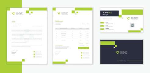 Professional Modern Corporate Stationery design template bundle,  business letterhead with business card  and invoice vector