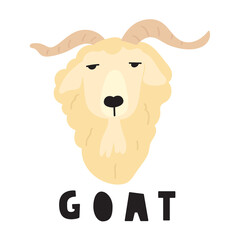 Goat head. Flat vector hand drawn illustration. 