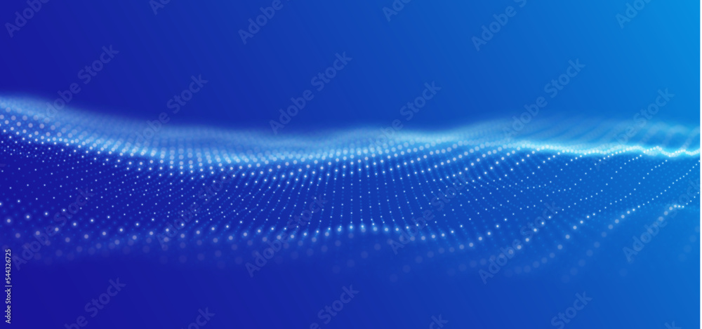 Wall mural dynamic blue dot landscape. abstract digital wave background. network data structure. point grid vis