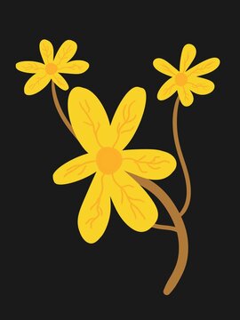 Three Yellow Flowers Illustration, Forsythia, Patel Flower 