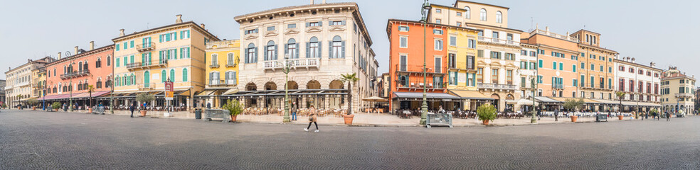 Naklejka na ściany i meble Extra wide view of The beautiful Square Brà in Verona with houses with colored facades