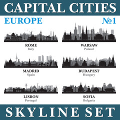 Fototapeta premium Capital cities skyline set. Europe. Part 1