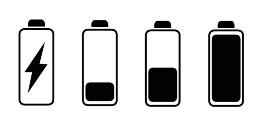 Battery icons set. Battery charging charge indicator icon. level battery energy. Alkaline battery capacity charge icon. Flat style - stock vector.