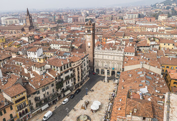 Aerial view of the historic center of Verona with Square of Erba