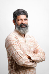 Indian farmer giving expression on white background.