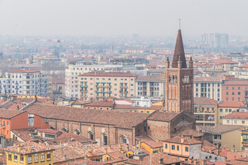 Fototapeta na wymiar Aerial view of the skyline of Verona with a beautiful church