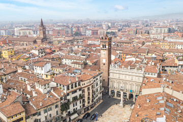 Fototapeta na wymiar Aerial view of the historic center of Verona with Square of Erbe
