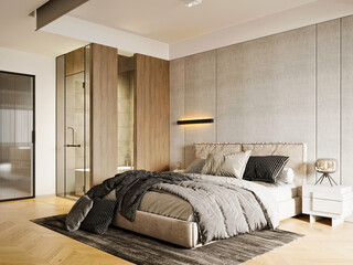 3d render. Modern bedroom interior.