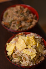 Maze gohan Harusame cristal noodles vermicelli pasta traditional japanese food fried rice with vegetables and egg