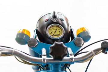 Headlight and speedometer vintage  of an old soviet motorcycle - oldtimer transport. Selective...