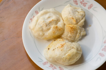 Fried mochi traditional japanese sweet food dessert rice flour with azuki