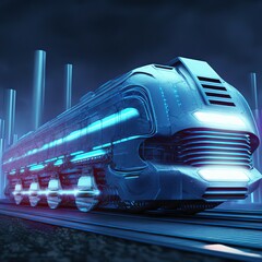 At the underground subway station is a train locomotive with wagons. 3D illustration - obrazy, fototapety, plakaty