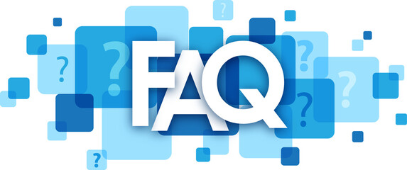 FAQ typography banner with blue question marks on transparent background - 544331345