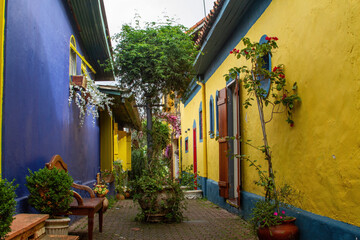 Embu City of Arts in Sao Paulo in Brazil, the slope of the laundresses with its colors, flowers and...