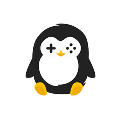 Cute Penguin Gaming Cartoon Vector Icon Illustration. Animal Technology Icon Concept Isolated Premium Vector. Flat Cartoon Style