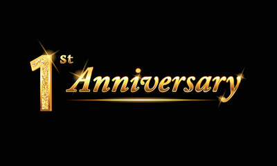 1 anniversary celebration. 1st anniversary celebration. 1 year anniversary celebration with glitter shine and black background.