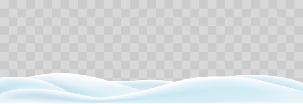 Snowdrifts isolated on png background. Snow landscape decoration, frozen hills. Empty snowbanks field. Christmas vector illustration. Transparent background.