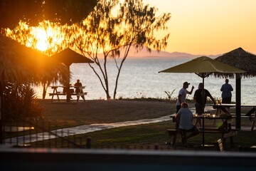 tourists at a tropical beach resort