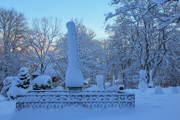 Winter in Trondheim, view of the Nidarosdomen cemetery