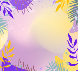 Fototapeta na wymiar Gradient Tropical background with palm leaves and other exotic plants.Vector template for web banners, covers, invitations and various designs