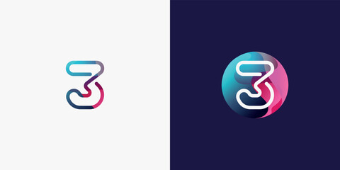 Number 3 in futuristic, sophisticated and techy style. A simple but eye-catching logo, that is very suitable for technology companies such as cryptocurrencies, internet, computers, AI.