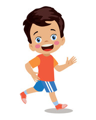cute happy little boy jogging