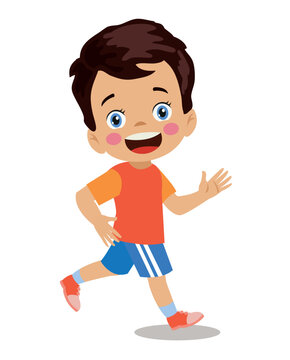 cute happy little boy jogging
