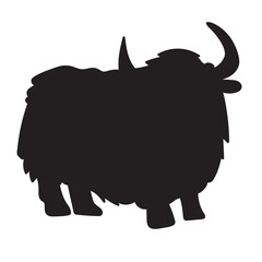 Silhouette. Yak. Animal. Vector icon on white background.