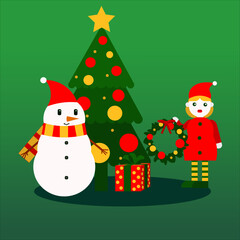 snowman and christmas tree card