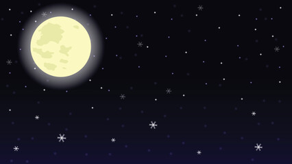 Obraz na płótnie Canvas winter snowfall at midnight with the moon and stars on sky vector background