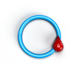 Blue circle symbolic of Diabetes awareness with red drop of blood for element poster and banner for World Diabetes Day concept, 3d rendering