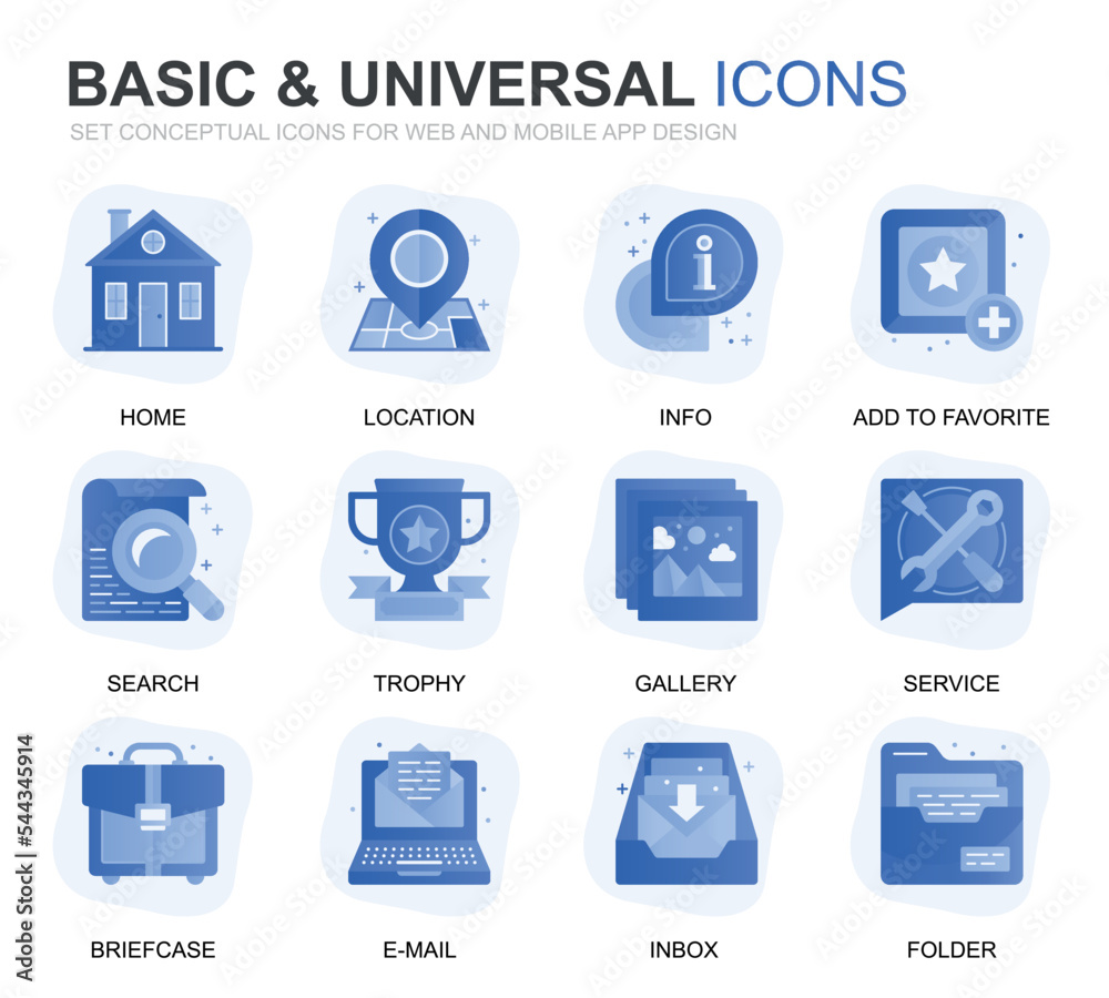 Poster modern set basic gradient flat icons for website and mobile apps. contains such icons as location, b