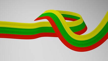 Close-up render of the twisted ribbon of the Lithuania flag, the national colors of Lithuania as a ribbon in 4k resolution, colors: RGB. High quality 3d illustration