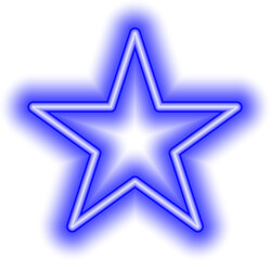 Obraz premium Blue neon star. Geometric shapes in a neon design. Materials for signs, presentations, etc. 