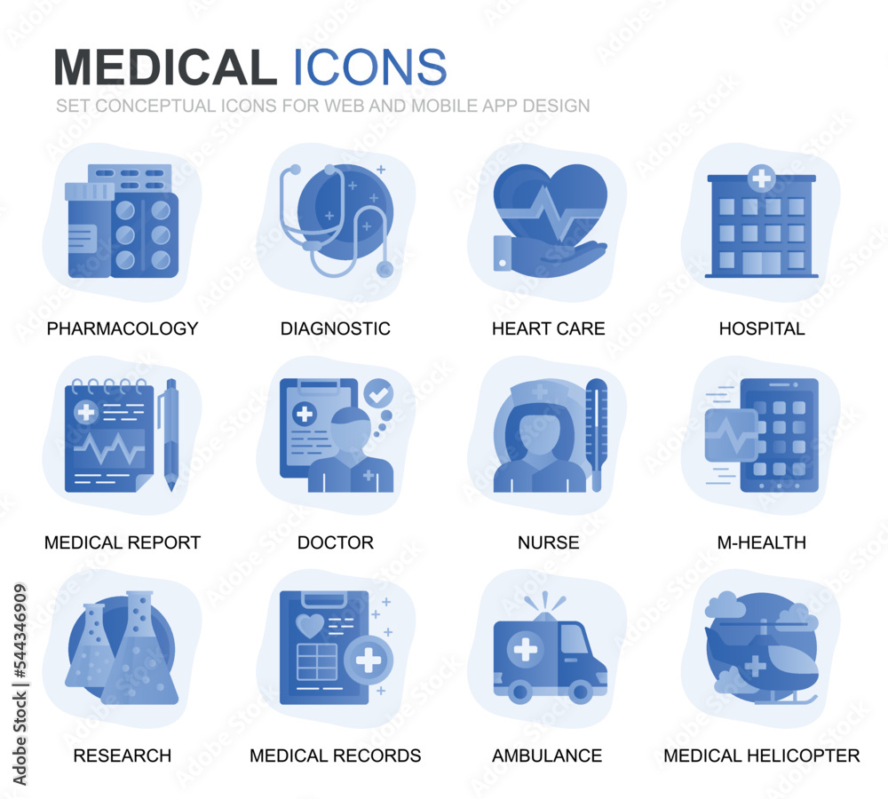 Aufkleber modern set healthcare and medical gradient flat icons for website and mobile apps. contains such ico