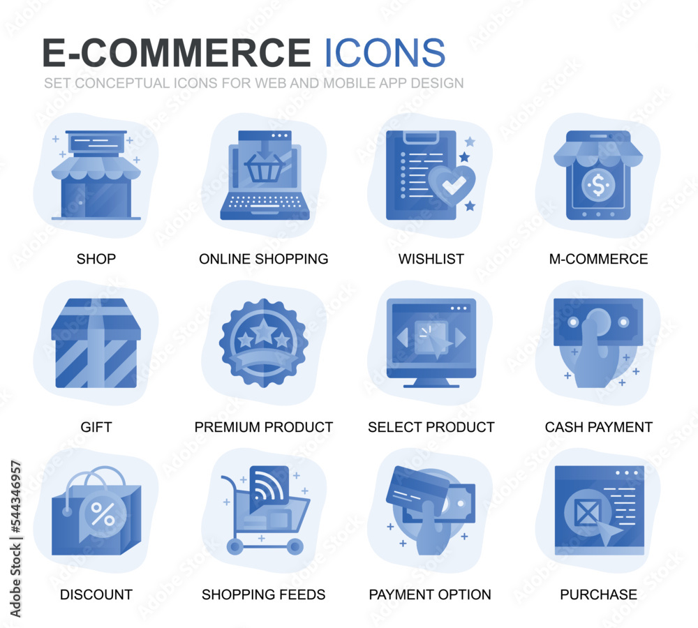 Fototapete modern set e-commerce and shopping gradient flat icons for website and mobile apps. contains such ic