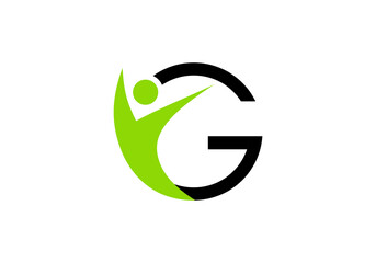 Obraz premium initial letter G logo with green leaves silhouette people initial company icon business logo background illustration