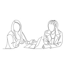 Office workers vector illustration drawn in line art style