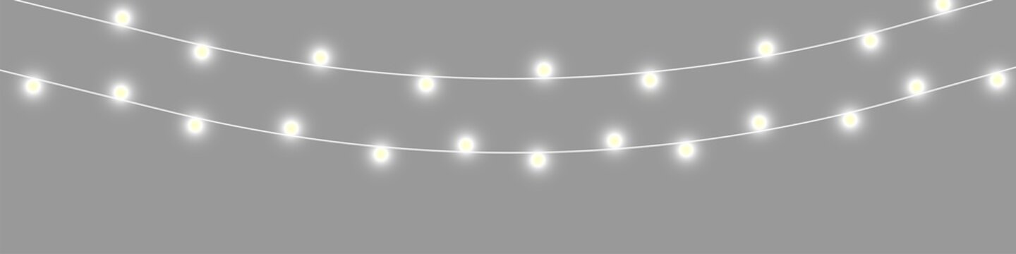 Glowing realistic garland on a transparent background. Christmas lights. Realistic garland for your design. PNG image